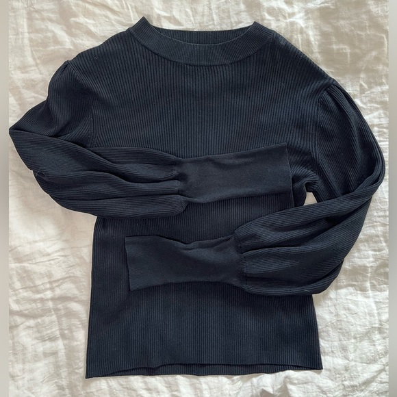 Zara Knit Balloon Sleeve Ribbed Long Sleeve Top Small - Picture 7 of 9